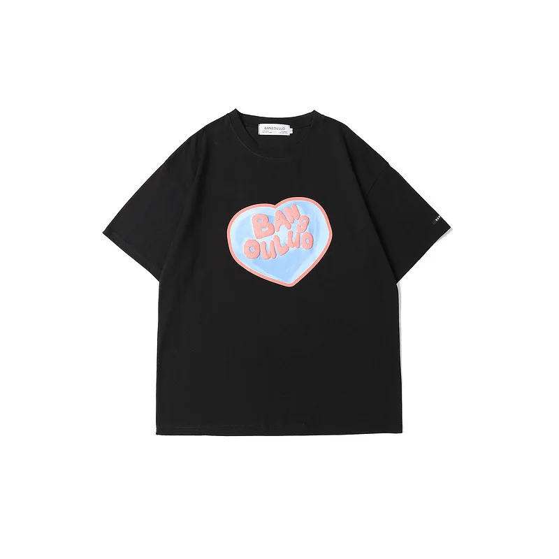 

2021ins Harajuku Three-Dimensional Love Short-Sleeved T-shirt Men's Fashion Brand Street Loose Casual Hip Hop Couple T-shirt