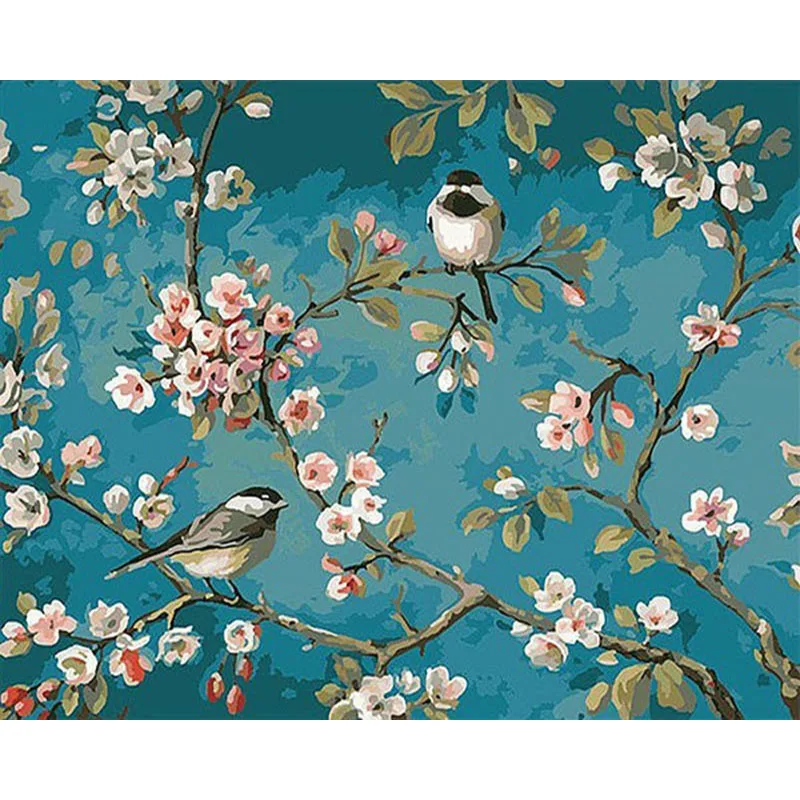 

RUOPOTY Birds And Flower DIY Painting By Numbers Kits Drawing On Canvas Home Wall Art Decor Handpainted Painting For Artwork