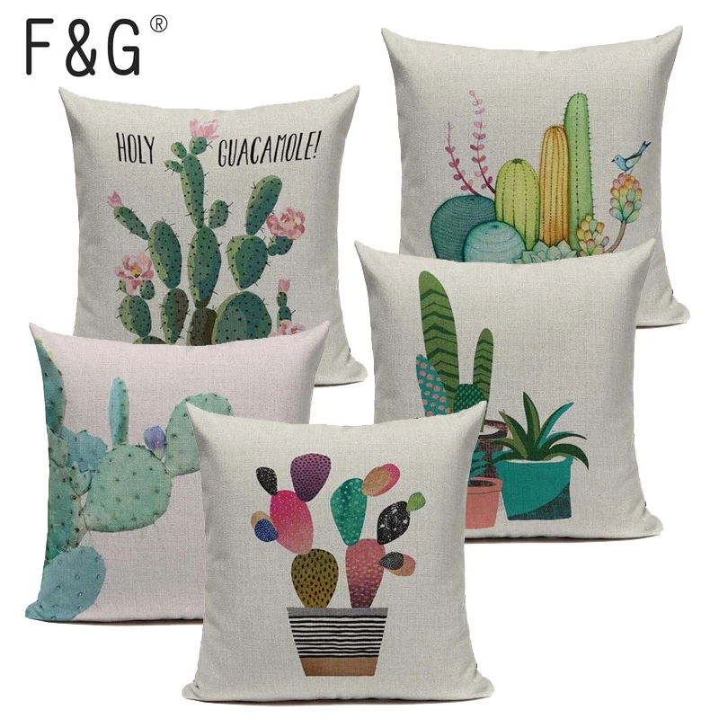 Наволочка для подушки декоративная наволочка с акварельным рисунком кактуса