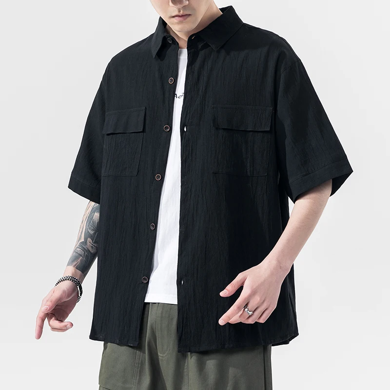 Мужская рубашка с коротким рукавом летняя модная однотонная Повседневная