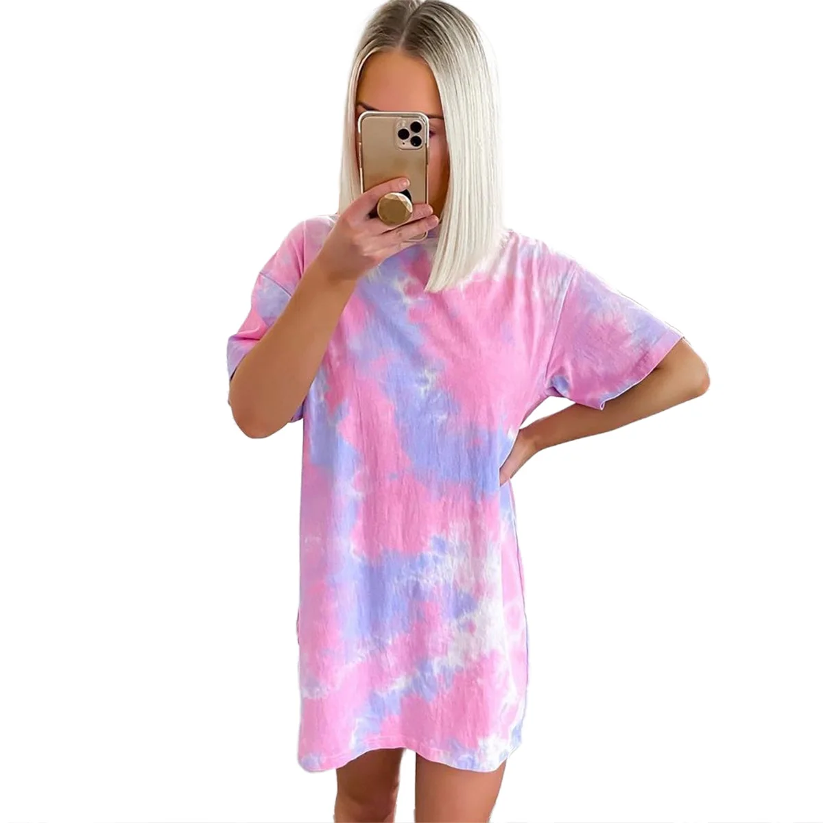 

Women's Casual Mini Dress, Short Sleeve Round Neck Tie Dye T-Shirt Tunic Dress for Summer