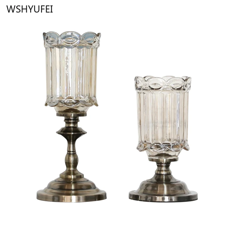 

Bronze base brown crystal clear glass vase model home dry flower decoration living room table creative art flower arrangement