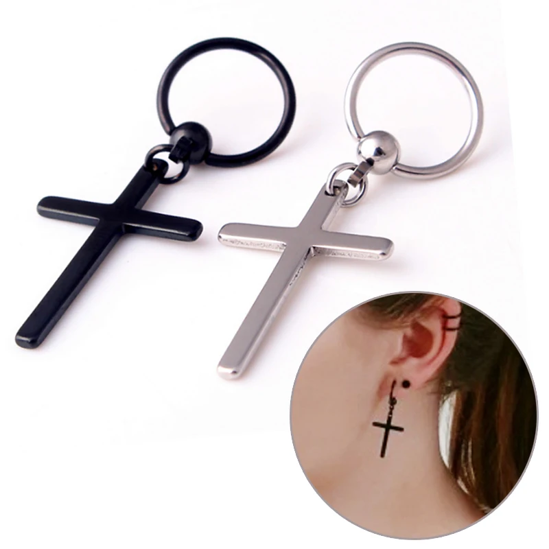 Популярные круглые серьги с крестом для мужчин и женщин подвеска из нержавеющей