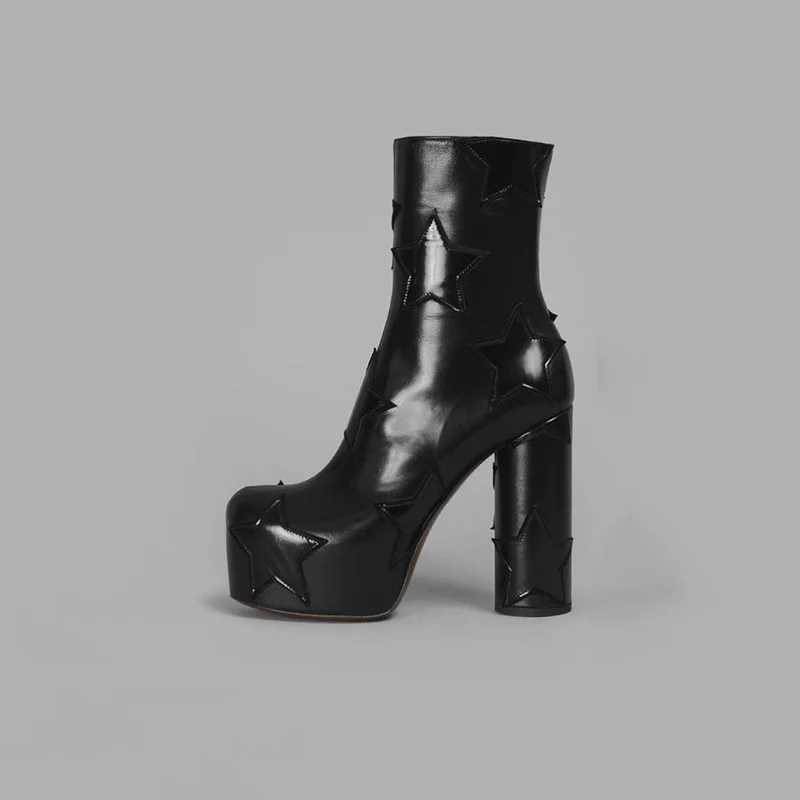 

New round head square platform high heel zipper high pointed women's boots in autumn and winter