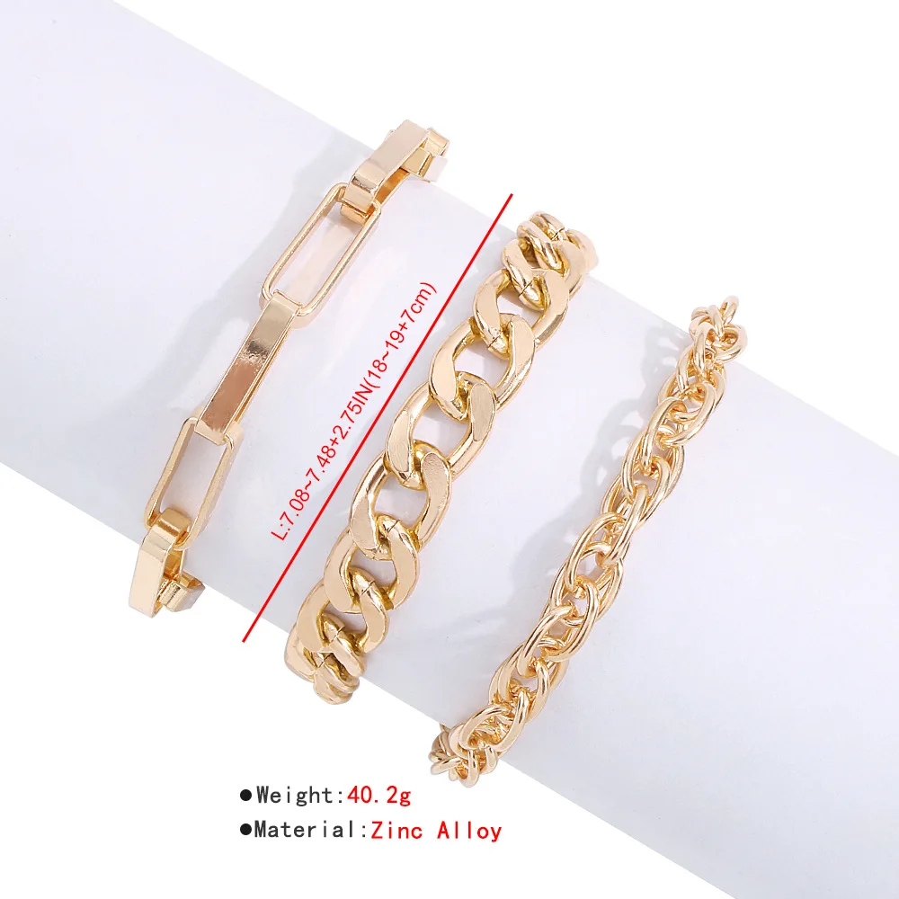 

New Punk Cuban Chunky Thin Link Chain Bracelets Set for Women 2021 Simple Gold Buckle Geometric Bracelets Bangles Hand Jewelry
