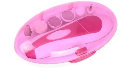 Розовый Электрический Маникюрный и педикюрный набор Sweettouch, портативный набор инструментов для ухода за ногтями, коробка с 6 насадками для ухода за руками и ногами - Цвет: Розовый