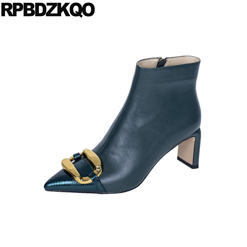 Designer Shoes Women Luxury 2021 Ankle Zip Up Brand Booties Snake High Heel Snakeskin Chunky New Green Pointed Toe Boots Metal | Обувь