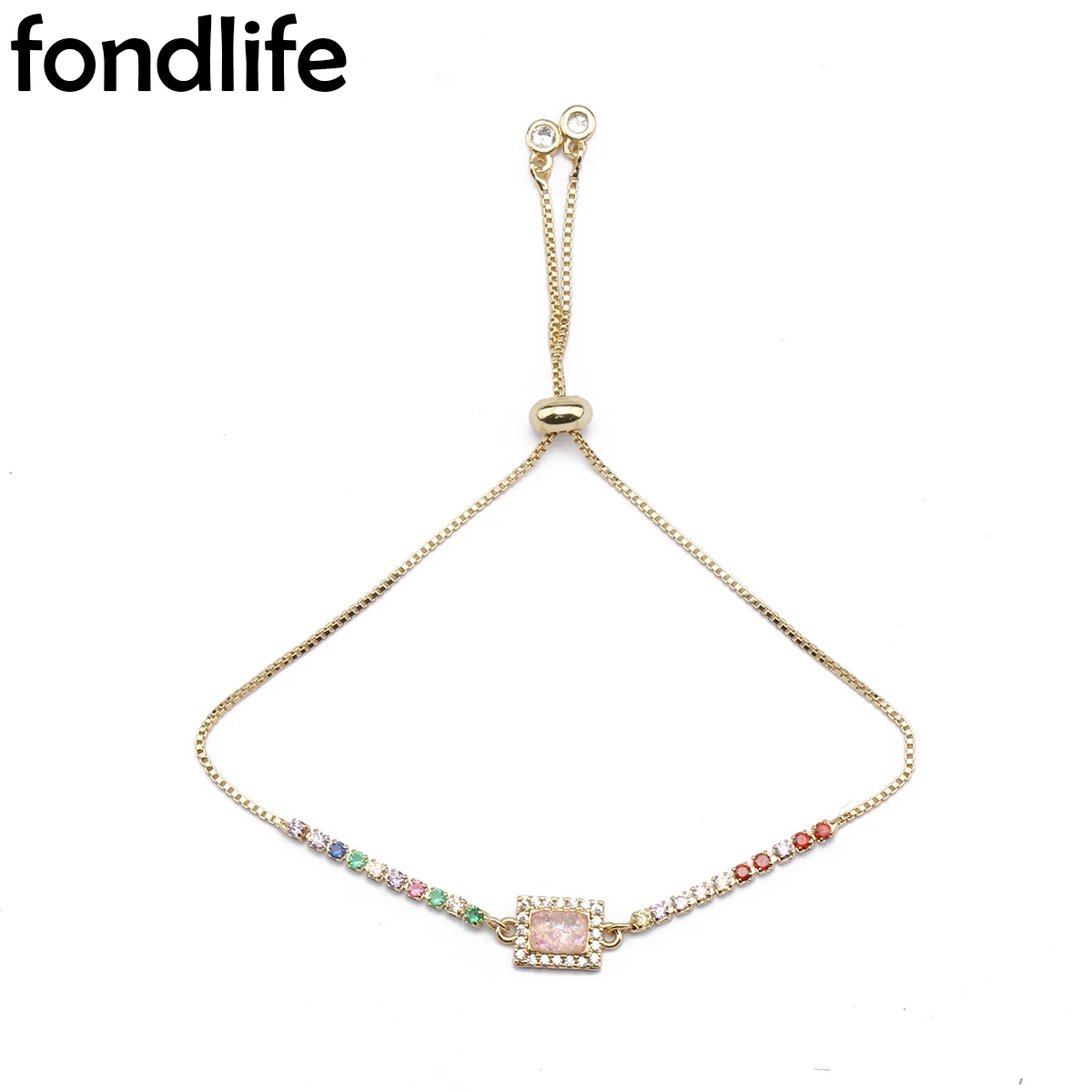 

Pink Starry Sky Ambilight Insert Zircon Opal Women Bracelet Rectangle Charm Bangle Gold-Plated Link Rope Chain Jewelry Present