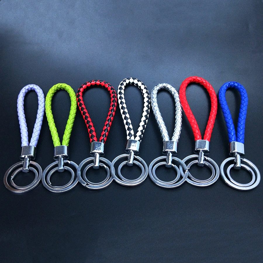 Двойной брелок яркая ПУ кожа Плетеный тканый шнур ручной работы веревочный