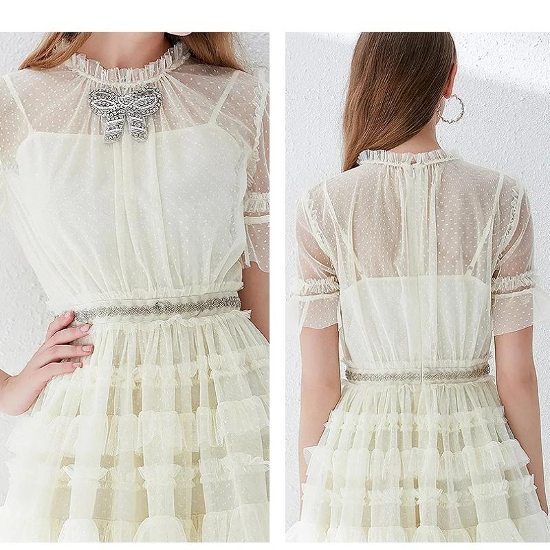 

mesh French tight-fitting bowknot cake women's summer dress 2021 women's summer dress pleated dress women's Bing dress XL