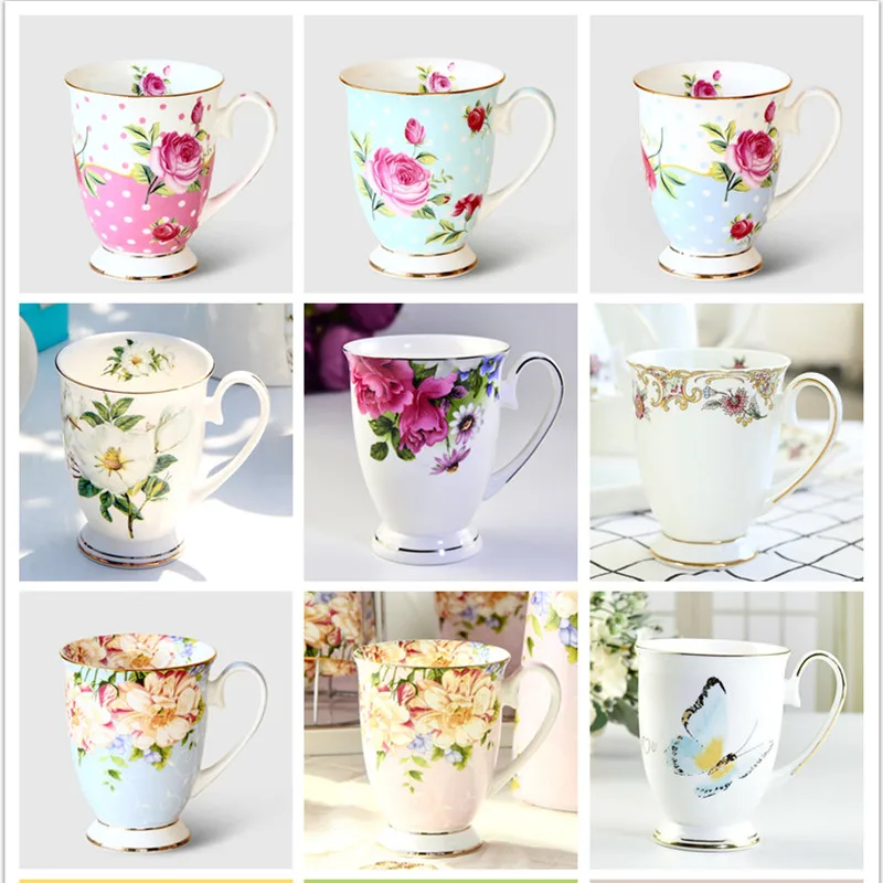 

Bone China Coffee Mugs Cafe Floral Painting Breakfast Milk Flower Tea Water Cup Ceramic Vintage Goblet Cups and Mugs Present