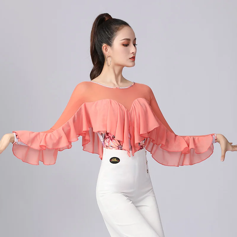 

2021 New Big Lotus Leaf One-Piece Fashion High-End Latin Dance Practice Clothes Ladies Dance Tops Latin Dance Costumes