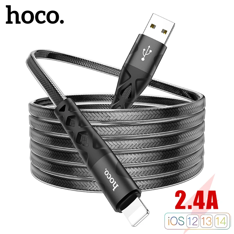 

HOCO 2.4A Fast Charging Jelly Braided USB Charger Cable For iPhone 13 12 11 Pro X XR XS Max 6 6s 7 8 Plus 5s SE iPad Data Cord