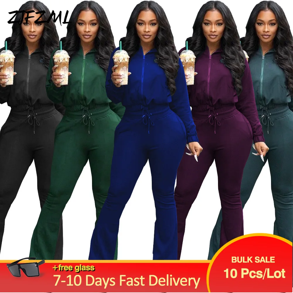 

Wholesale Bulk Items Lots Hipster Women's Sweatsuit Fall Winter Clothes Stand Collar Full Sleeve Jacket+drawstring Sport Pants
