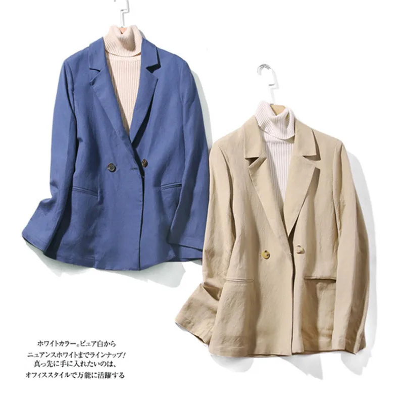 

Quality Japanese Linen Small Suit Autumn And Winter Temperament Pure Color Slim Double-breasted Suit Fashion Jacket Women B242