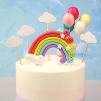1pcs soft clay rainbow moire cake decoration multicolor cupcake decoration children birthday wedding supplies