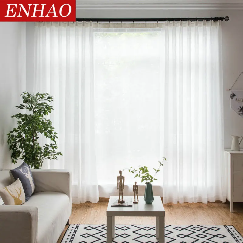 Однотонные тюлевые оконные занавески ENHAO для гостиной спальни прозрачные