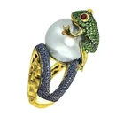 Модные креативные Милая лягушка животное белый имитация жемчуга женское кольцо для женщин вечерние ювелирные изделия аксессуары Размеры 6- 10