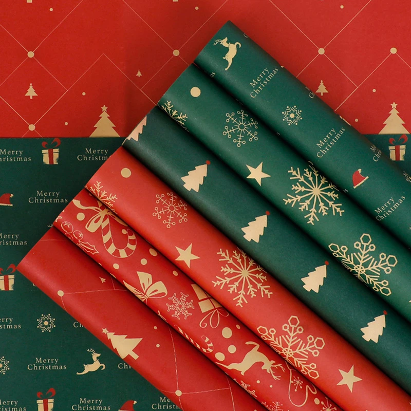 

10pcs 2021 Christmas Wrapping Paper Wedding Green Decoration Gift Wrap Artware Kraft Packing Paper 50*70 cm