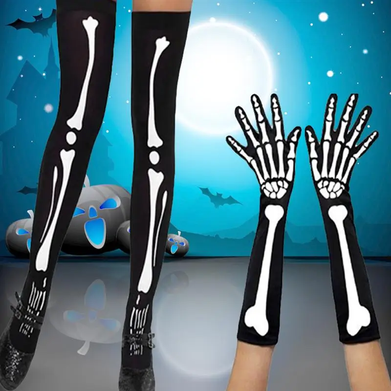 2 Pair Bone Socks Gloves Horror Party for Carnival Cosplay Dancing | Дом и сад