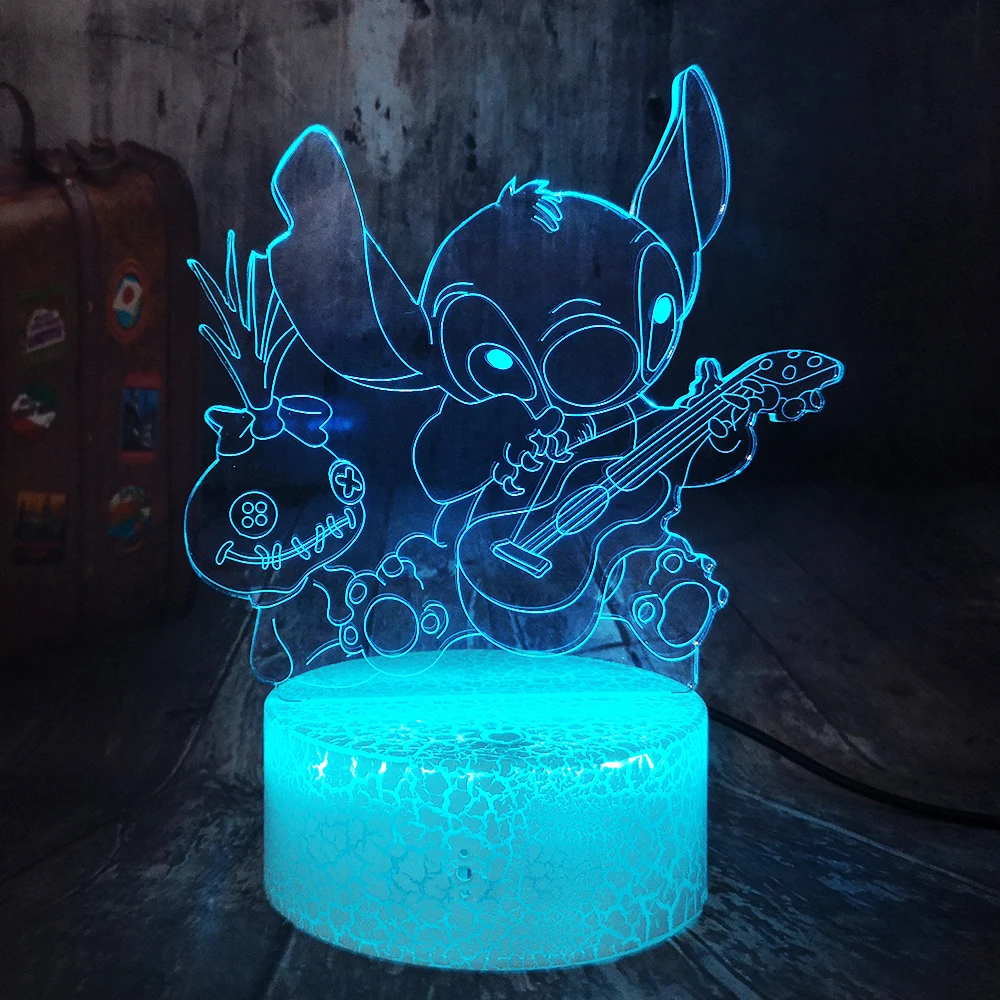 Светодиодный 3d светильник Crackle с белой базой ночник веселым шитьем игра на гитаре