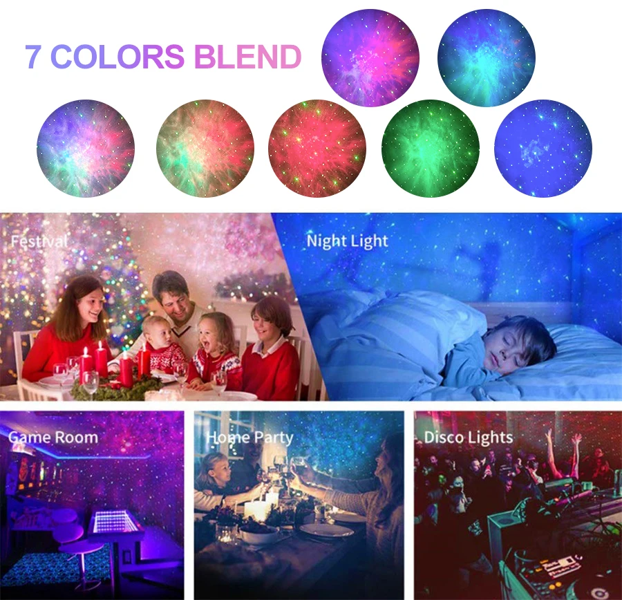 

Laser Galaxy Starry Sky Projector Rotating Water Waving Night Light Led Colorful Nebula Cloud Lamp Atmospher Bedroom Beside Lamp