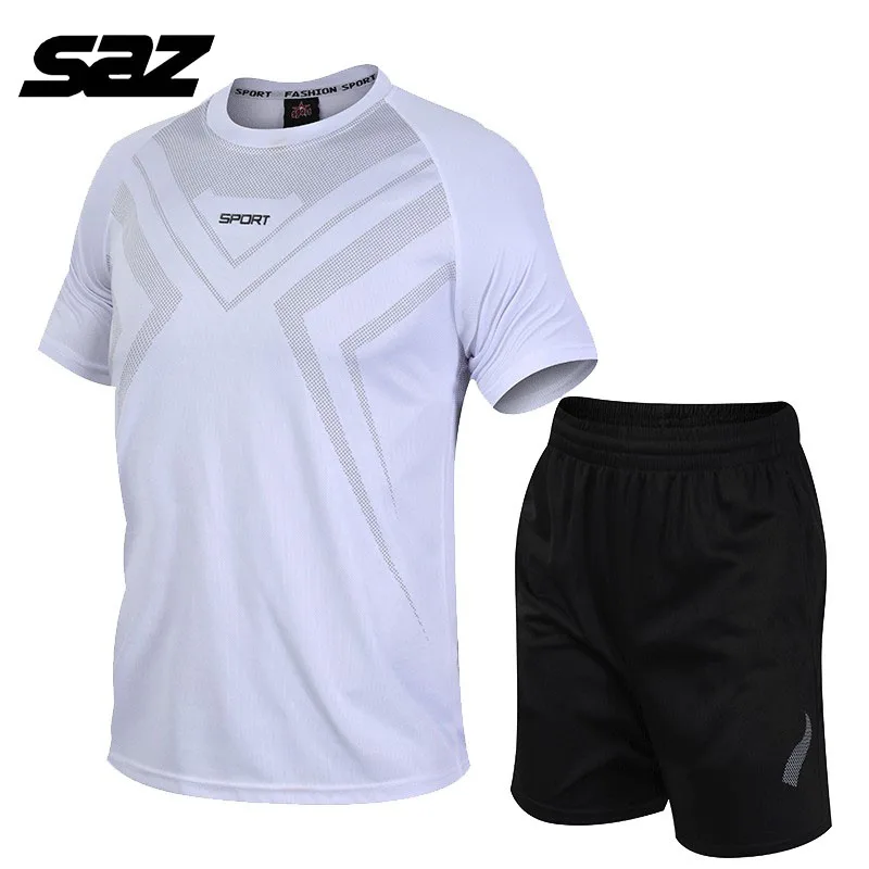 

Мужской спортивный костюм SAZ, Повседневная футболка с круглым вырезом и коротким рукавом, поглощающий пот, для бега, лето 2021