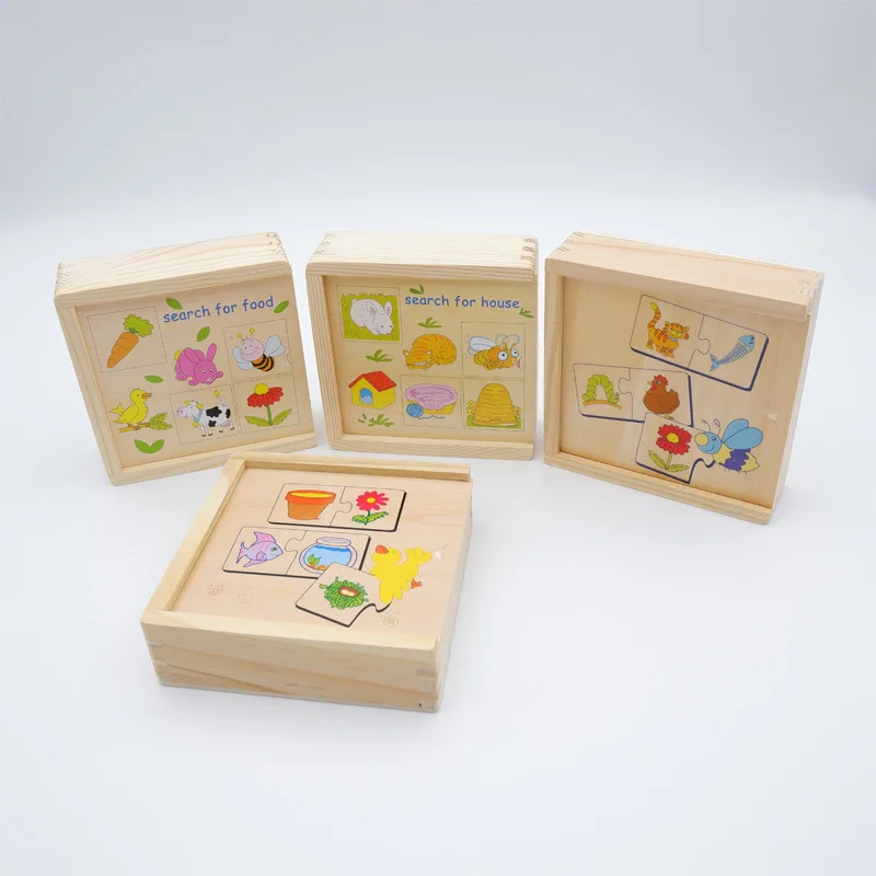 Деревянные игрушки для детей животные найти еду головоломка коробка раннее