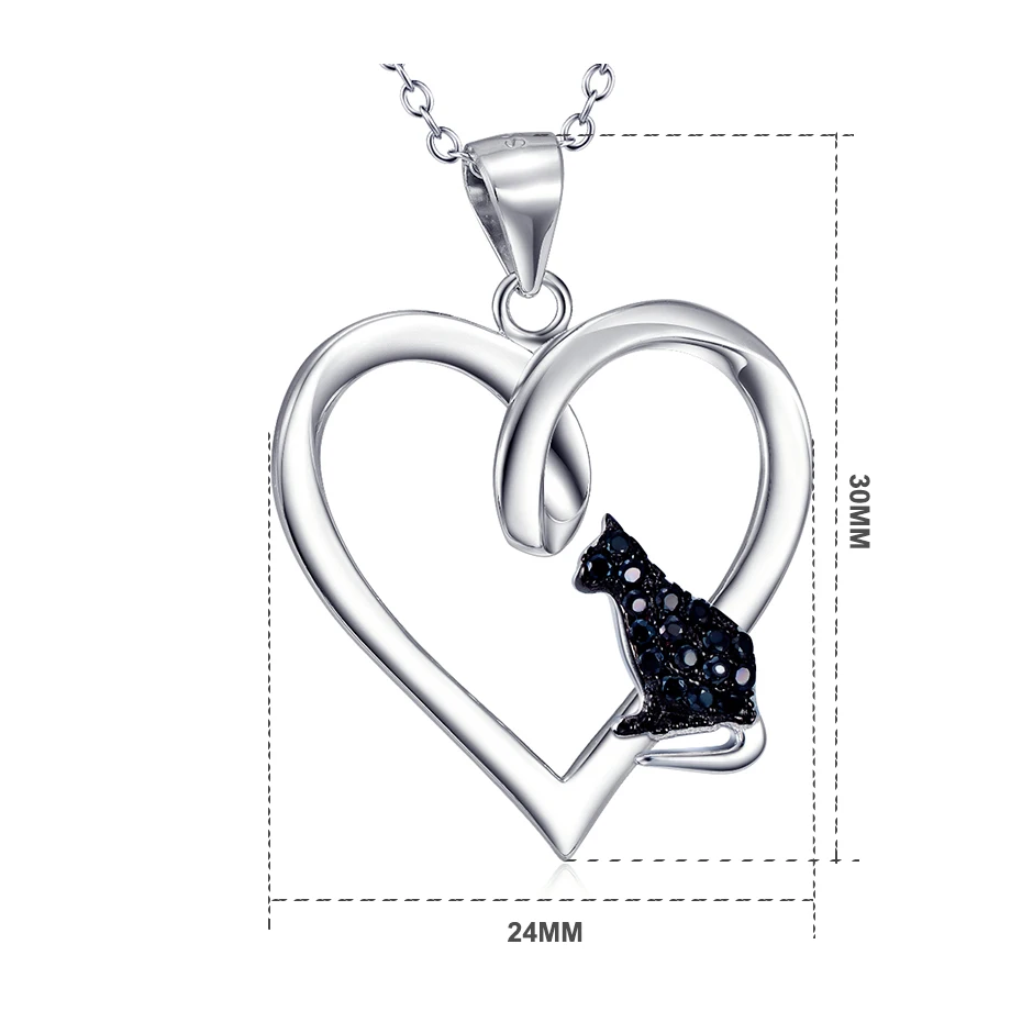 YFN серебро 925 пробы ювелирные изделия сердце и Черный кот подвеска цепи женский