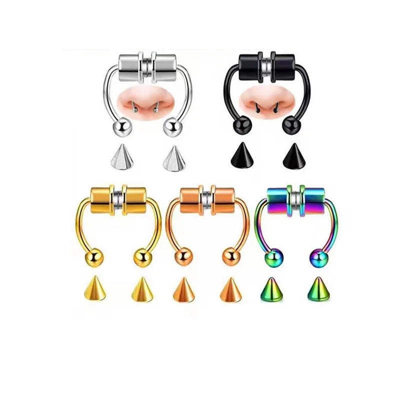 2022 New Fake Piercing Nose Ring Magnetic Nose Ring for Women Men Alloy False Nose Hoop Pircing Fashion Jewelry for Party Bar
