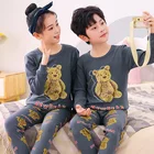 Пижама для мальчиков и девочек, детская домашняя пижама с медведем, От 2 до 12 лет