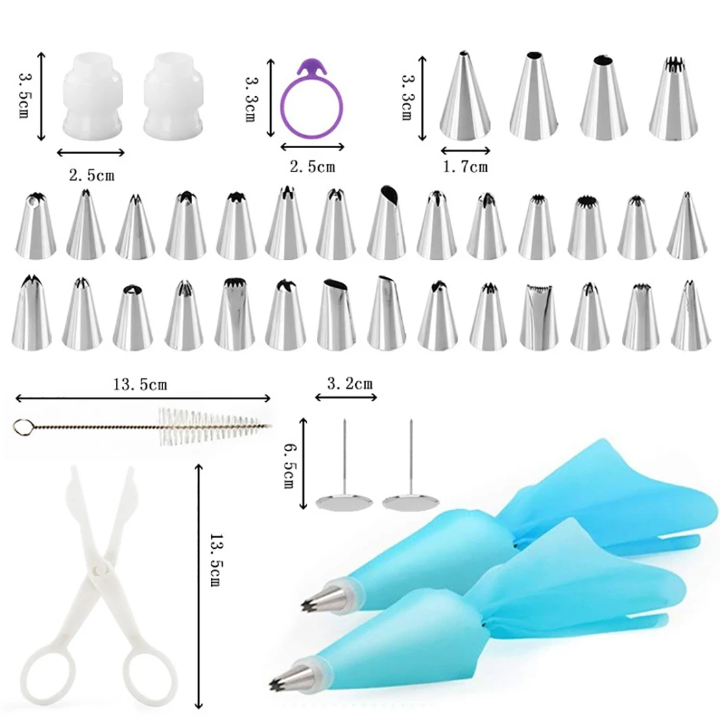 

justdolife 41Pcs/Set DIY Cake Decor Tools Stainless Steel Icing Piping Nozzles Tip Icing Bags DIY Baking Tools Accessories