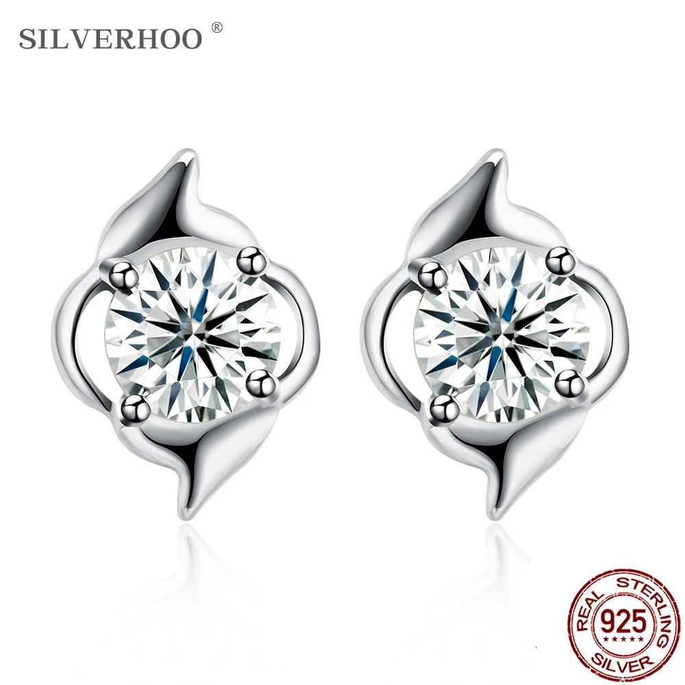 

SILVERHOO 925 Sterling Silver Lightning Shape Women Earrings Korean Exquisite Cubic Zirconia Stud Earring Classic Party Jewelry