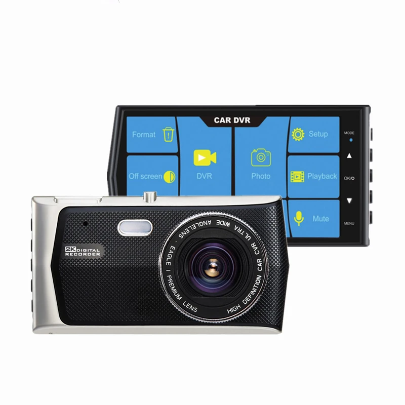 Автомобильный видеорегистратор 4 дюймовый сенсорный экран с двумя объективами