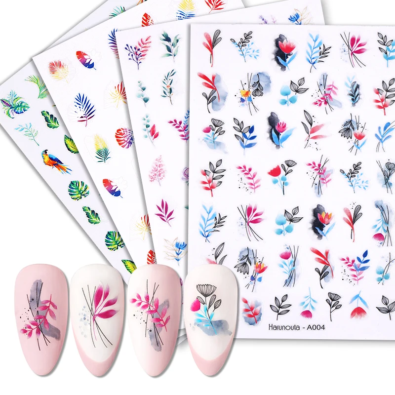 

Harunouta Summer Simple Green Theme 3D Sticker Decals Flower Leaf Tree Sping Bird DIY Slider For Manicuring Nail Art Wraps