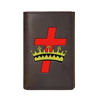 high quality men wallet genuine leather crown cross printing card holders male slim mini short purse