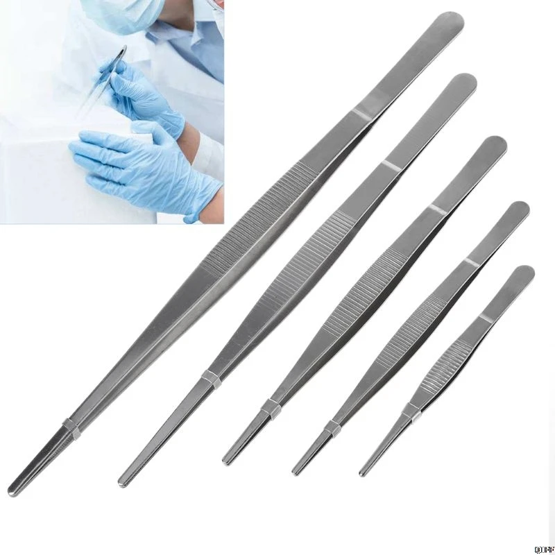 

Toothed Tweezers Barbecue Stainless Steel Long Food Tongs Straight Home Medical Tweezer Garden Kitchen BBQ Tool 5 Sizes