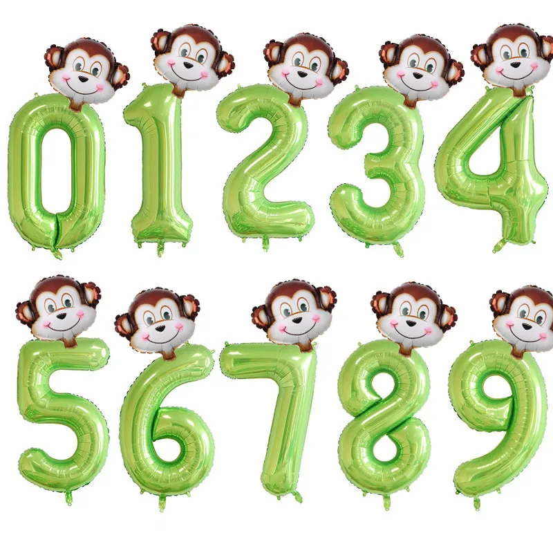 monkey 2 шт. 40 дюймов воздушные шары зеленая фольга номер баллон джунгли сафари вечерние животные гелий шар Дети день рождения, детский душ Декор - Цвет: monkey