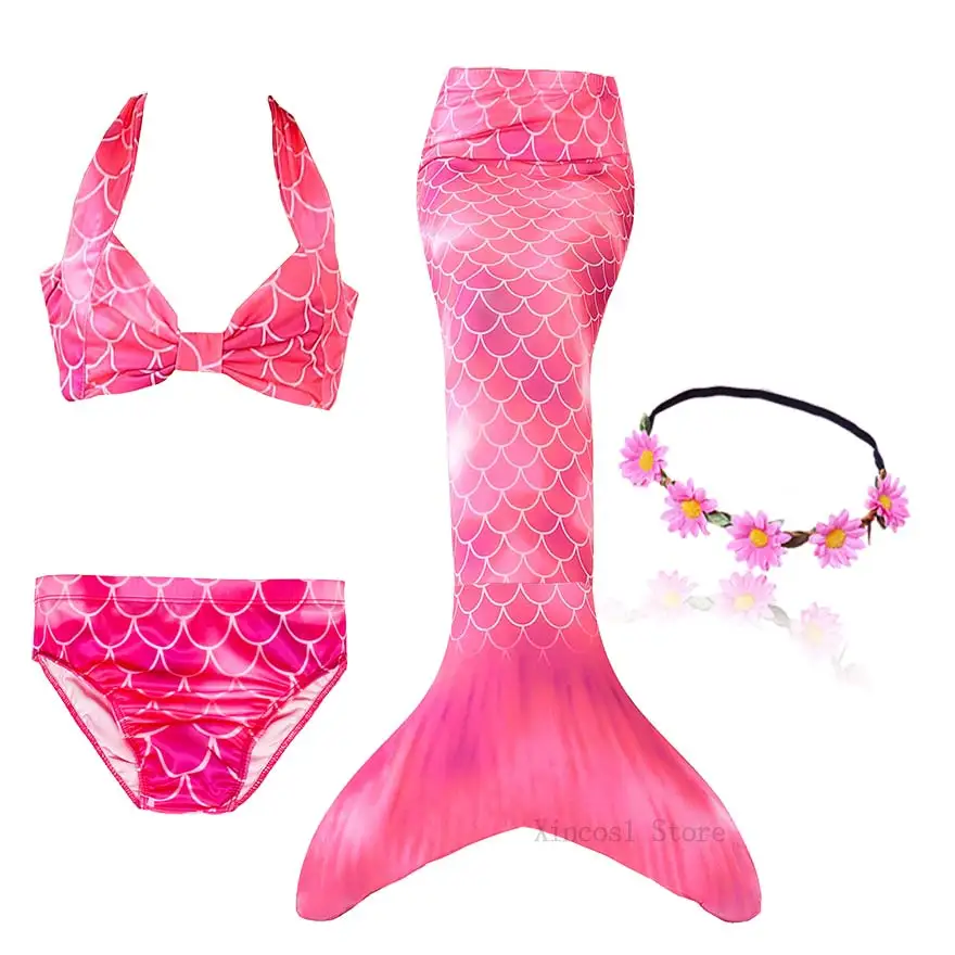 Fancy NEW the Little Mermaid Tail with Garland or With Monofin Swimsuit for Kids Girls swimmable Bathing Suit Mermaid Costume