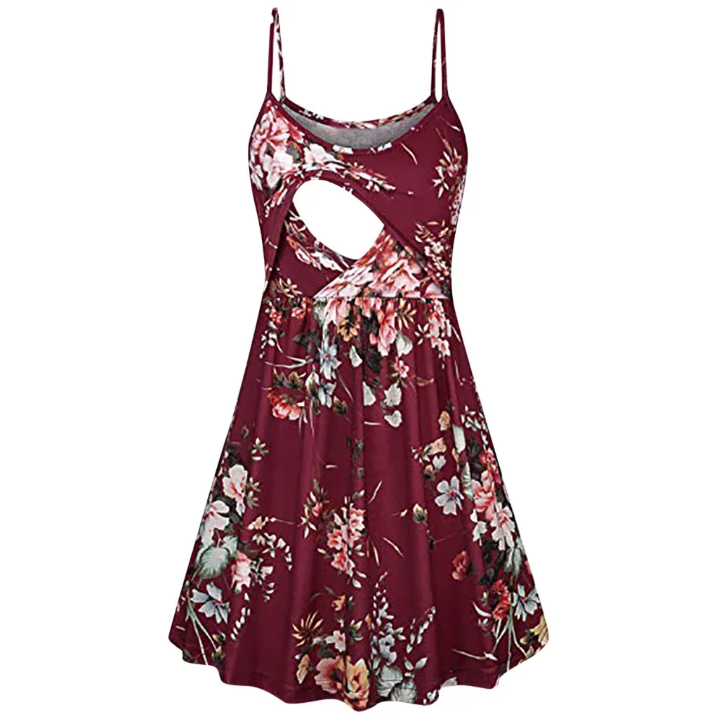 

Women's Maternity Breastfeeding Dresses V-Neck Floral Solid Summer Sleeveless Dress For Pregnant Women Printings Nursing Skirt