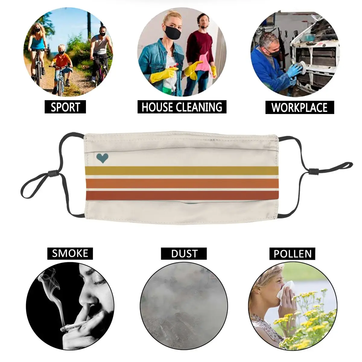 

Retro Stripes Reusable Face Mask Geometric Anti Haze Dustproof Mask Protection Mask Respirator Mouth Muffle