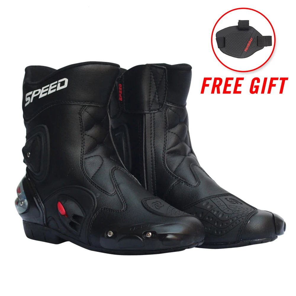 A004-Black PRO-BIKER/мужские мотоциклетные ботинки; обувь для езды на мотоцикле; ботинки для мотокросса; цвет черный, красный, белый - Color: A004-Black