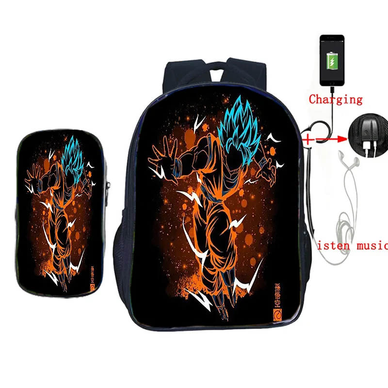 12 2 шт./компл. школьные сумки с пеналом аниме Dragon Ball Z рюкзак Гоку печать usb зарядка дорожные сумки для подростков - Цвет: 12
