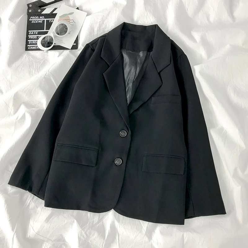 

Fitaylor New Spring Women Blazer Casual Pockets Single Breasted Loose Jackets Notched Outerwear Wild Tops