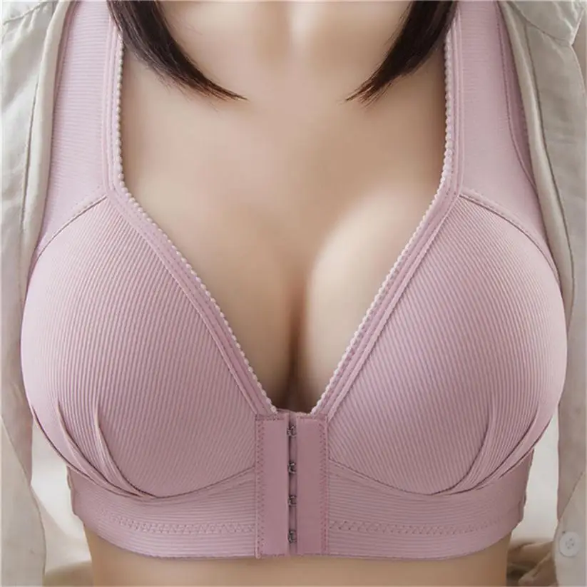 

1Pc Women Brassiere Solid Color Seamless Plus Size Soft Front Closure Bra