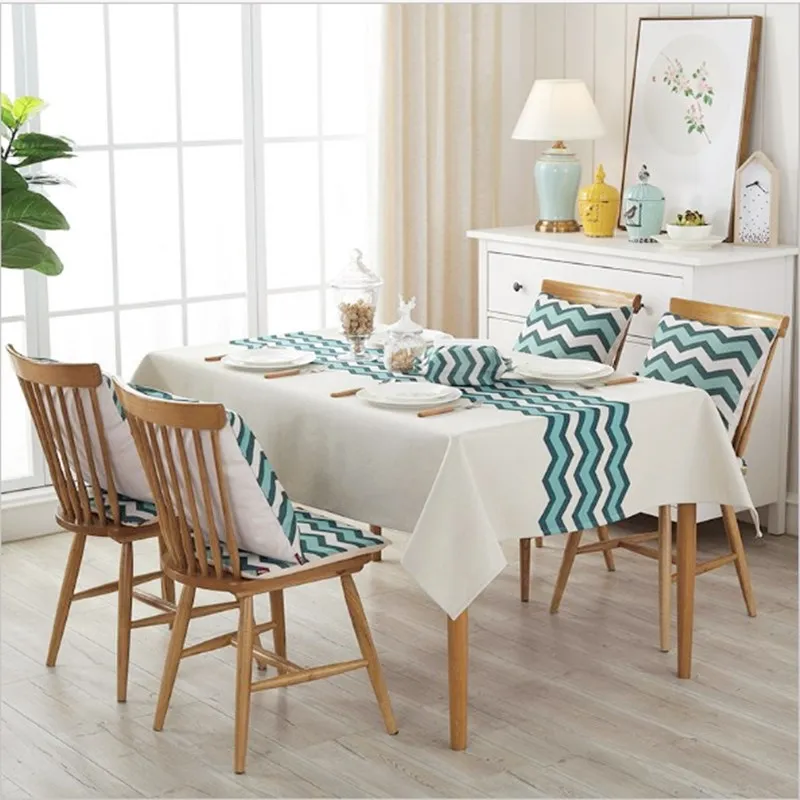 

Blue wavy pattern tablecloth. Cotton linen dining table coffee table cloth bedside towel. Waterproof