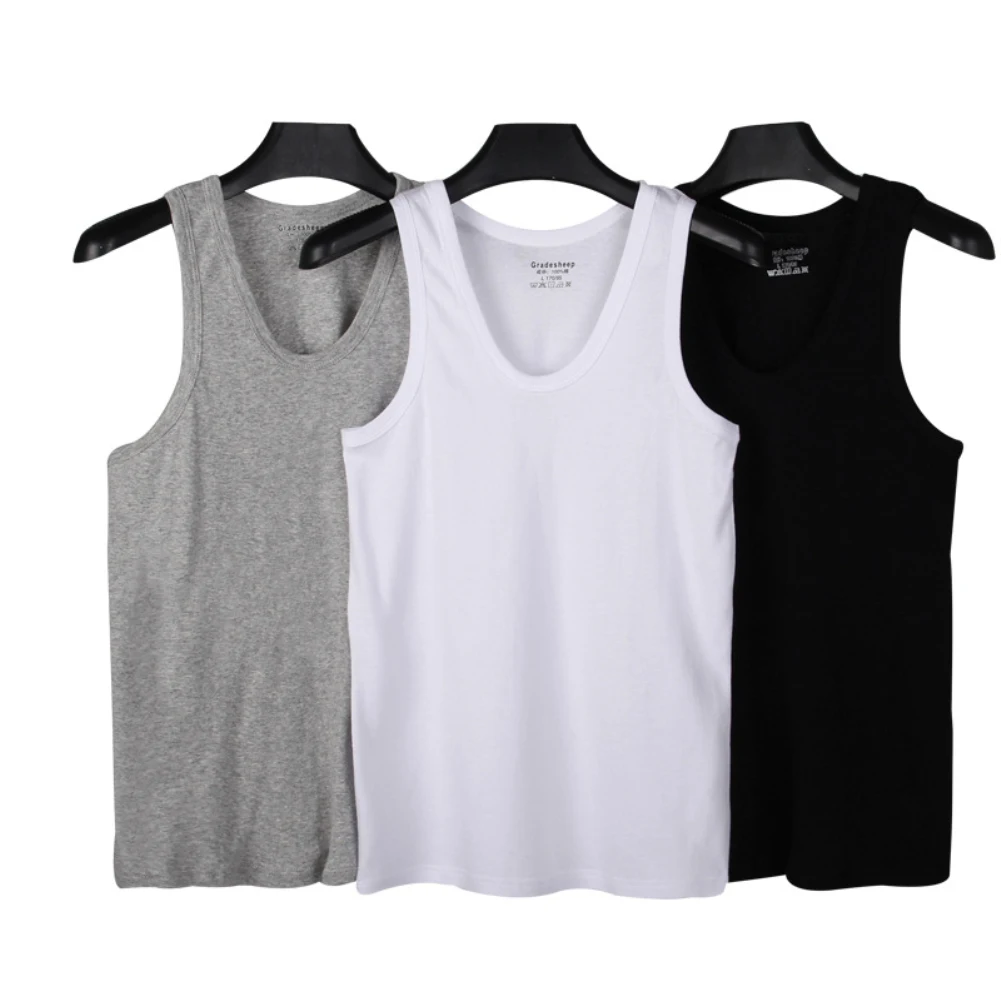 

Men's Casual Tank Tops Summer Sleeveless Vest Sporty Men Solid Color Low-cut Neck Sleeveless Cotton Vest Breathable Tank Top