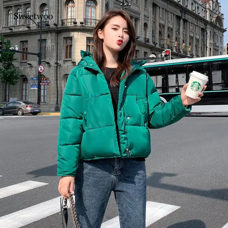 Women Short Loose Parkas Warm Winter Jacket Coat Red Cotton-padded Hooded Outerwear Autumn Thicken Clothing