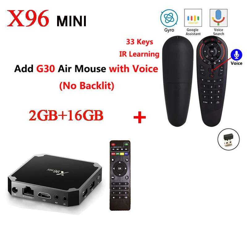 X96 мини-приставка Android 7,1 коробка Android Amlogic S905W четырехъядерный ARM Cortex A53 2GHz WIFI2.4G HDMI2.0 4K медиаплеер - Цвет: 2GB 16GB G30s