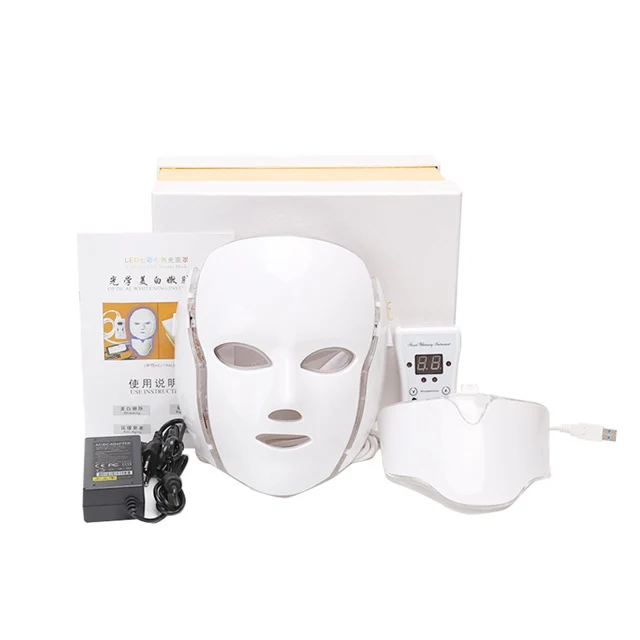 AU Plug with box Светодиодная маска для лица, 7 цветов, светодиодная Корейская фотонотерапия, маска для лица, машинный светильник, маска для лечения акне, маска для красоты шеи, светодиодная маска для ухода за кожей - Цвет: AU Plug with box